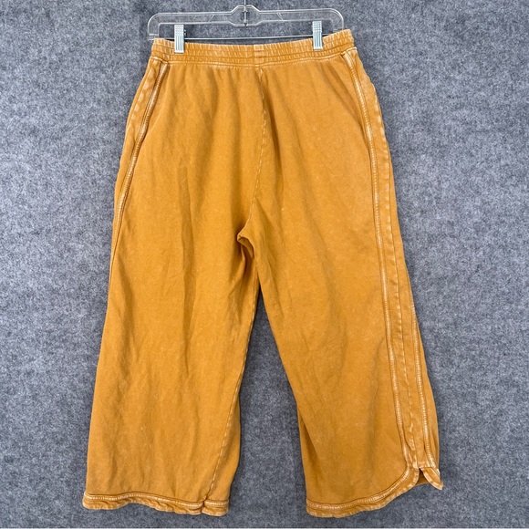 THREE BIRD NEST Mustard Yellow Cotton Wide Leg Cropped Sweatpants Size Large - Picture 11 of 11